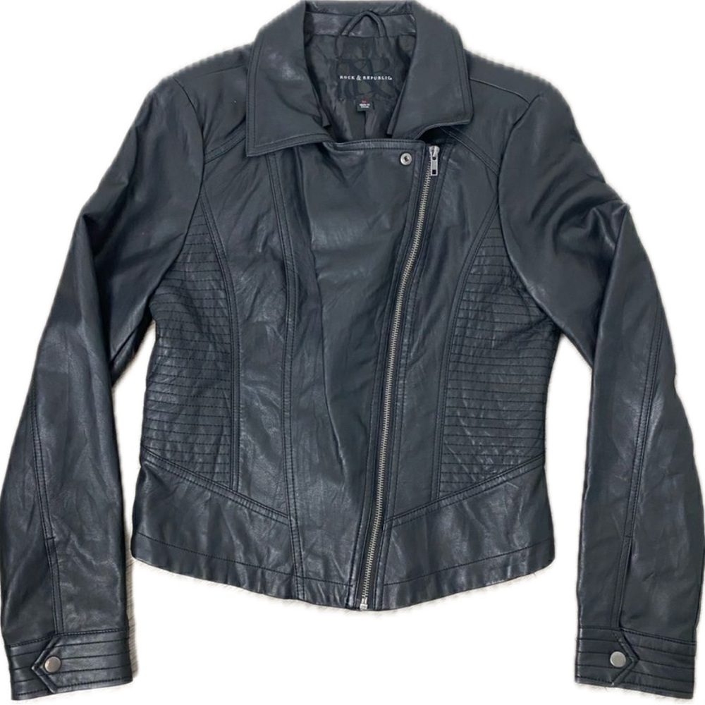 ROCK & REPUBLIC | Black Faux Leather Moto Jacket Size‎ Medium